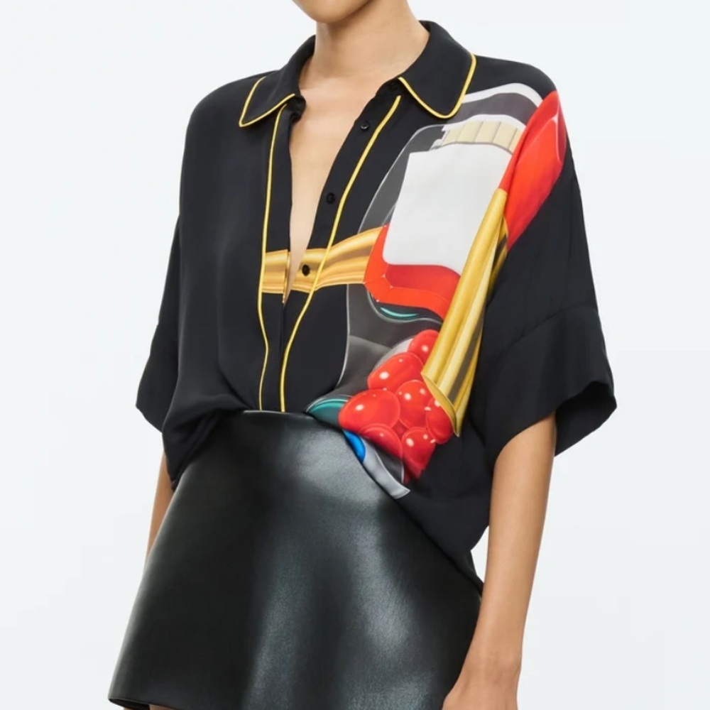 Alice + Olivia + Tom Wesselmann Edyth Black Multicolor Graphic Button Down Shirt